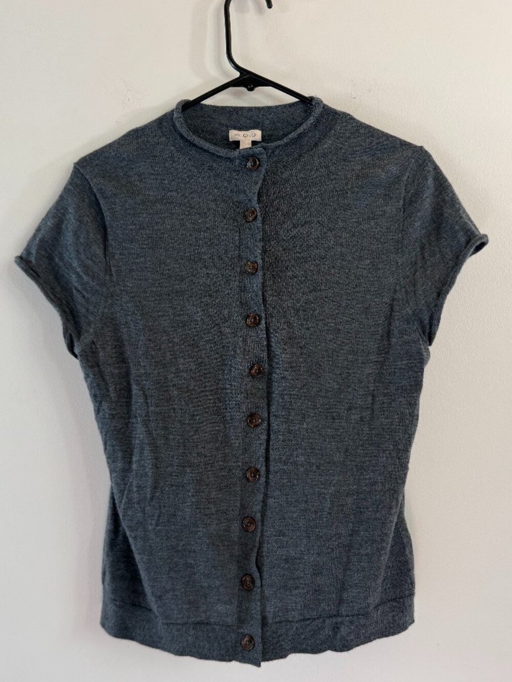 Pilcro Anthropologie Womens Grey 100% Merino Wool Short Sleeve Cardigan Sweater